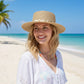 Straw Boater Hat Wide Brim Summer Sun Hat with Beaded Band Lightweight