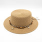 Straw Boater Hat Wide Brim Summer Sun Hat with Beaded Band Lightweight