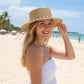 Straw Boater Hat Wide Brim Summer Sun Hat with Beaded Band Lightweight