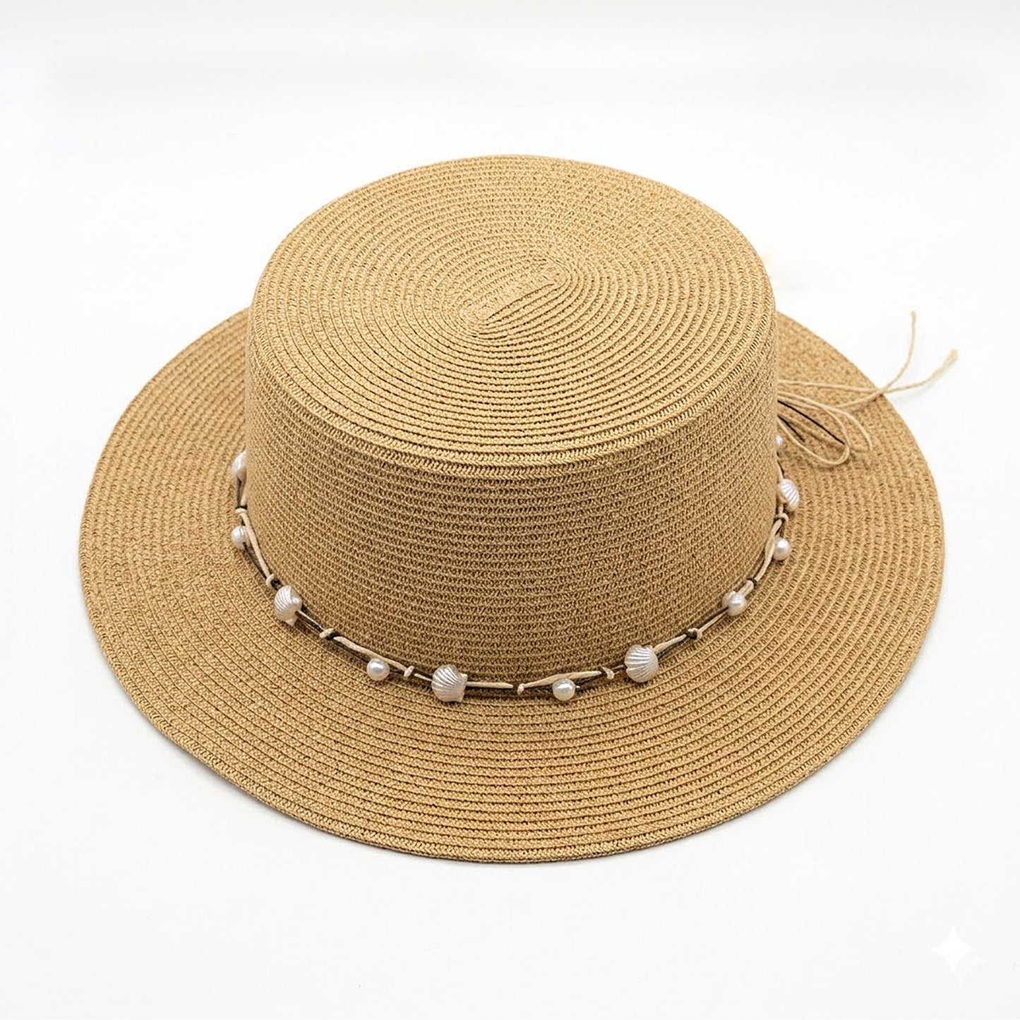 Straw Boater Hat Wide Brim Summer Sun Hat with Beaded Band Lightweight