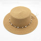 Straw Boater Hat Wide Brim Summer Sun Hat with Beaded Band Lightweight