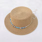 Straw Boater Hat Wide Brim Summer Sun Hat with Beaded Band Lightweight
