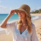 Crochet Bucket Hat Lightweight Breathable Straw Summer Hat with Tie Detail