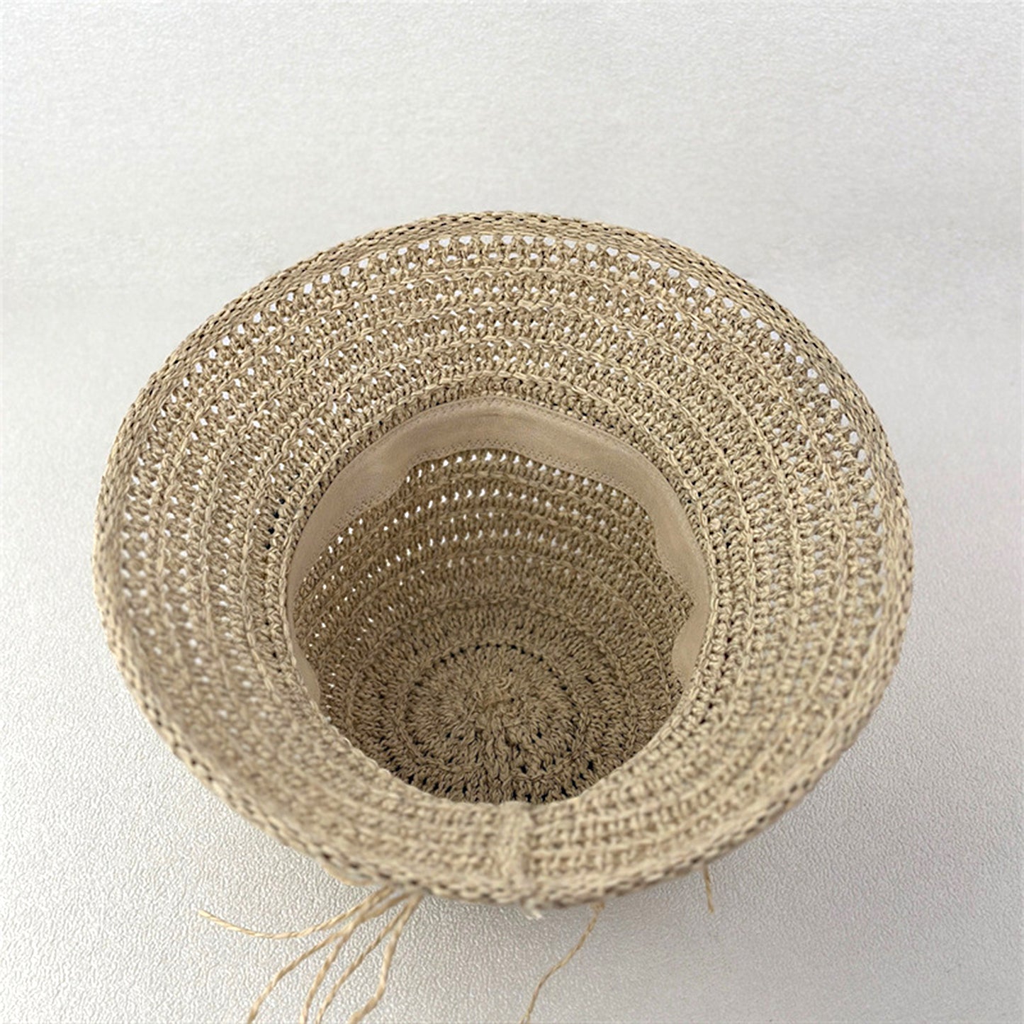 Crochet Bucket Hat Lightweight Breathable Straw Sun Hat with Woven Band