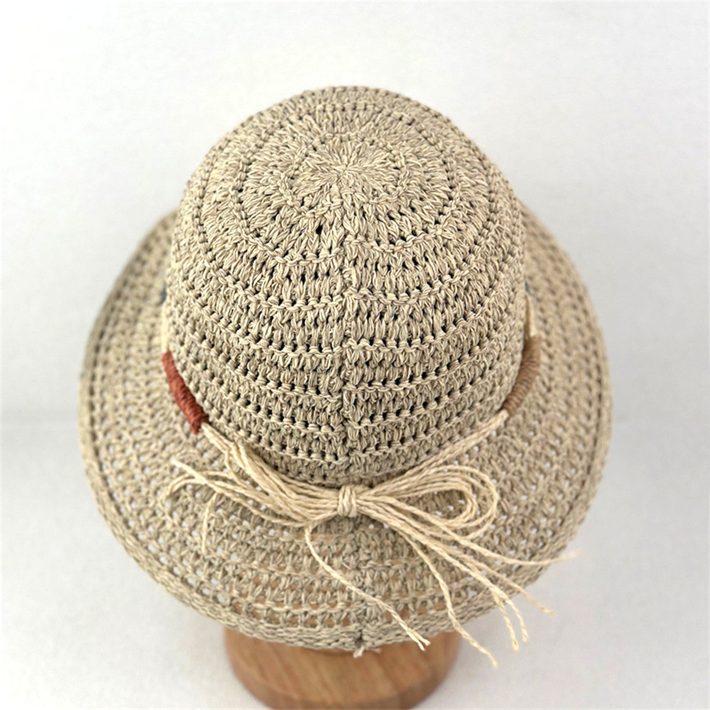 Crochet Bucket Hat Lightweight Breathable Straw Sun Hat with Woven Band