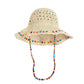 Crochet Bucket Hat with Colorful Beaded Chin Strap Lightweight Summer Sun Hat