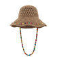 Crochet Bucket Hat with Colorful Beaded Chin Strap Lightweight Summer Sun Hat