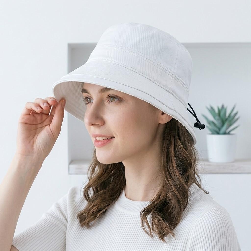 Cotton Bucket Hat Lightweight Sun Hat with Adjustable Drawstring Wide Brim