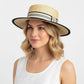 Straw Boater Hat Wide Brim Summer Sun Hat with Striped Band Trim