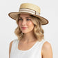 Straw Boater Hat Wide Brim Summer Sun Hat with Striped Band Trim