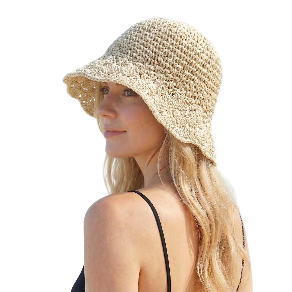 Crochet Bucket Hat Lightweight Breathable Summer Sun Hat Wide Brim Beach Hat