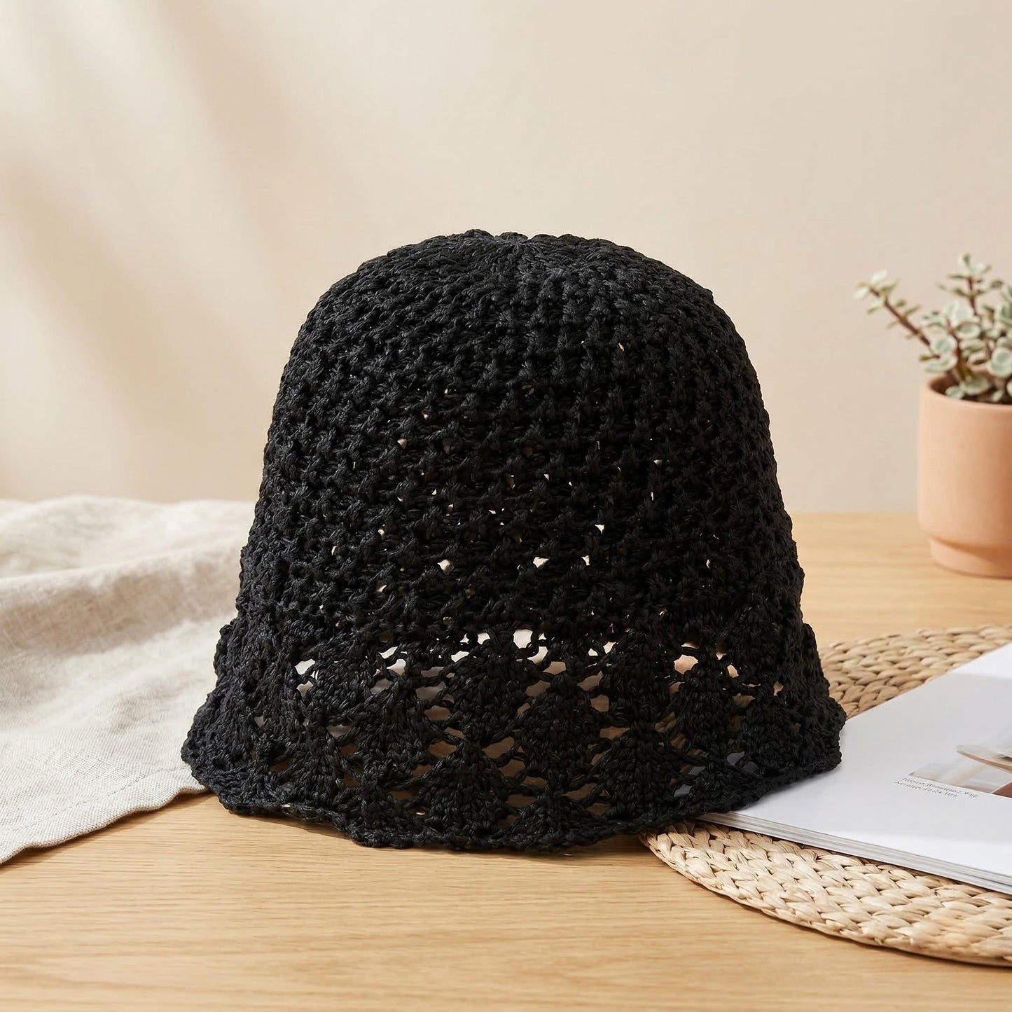 Crochet Bucket Hat Lightweight Breathable Summer Sun Hat Wide Brim Beach Hat
