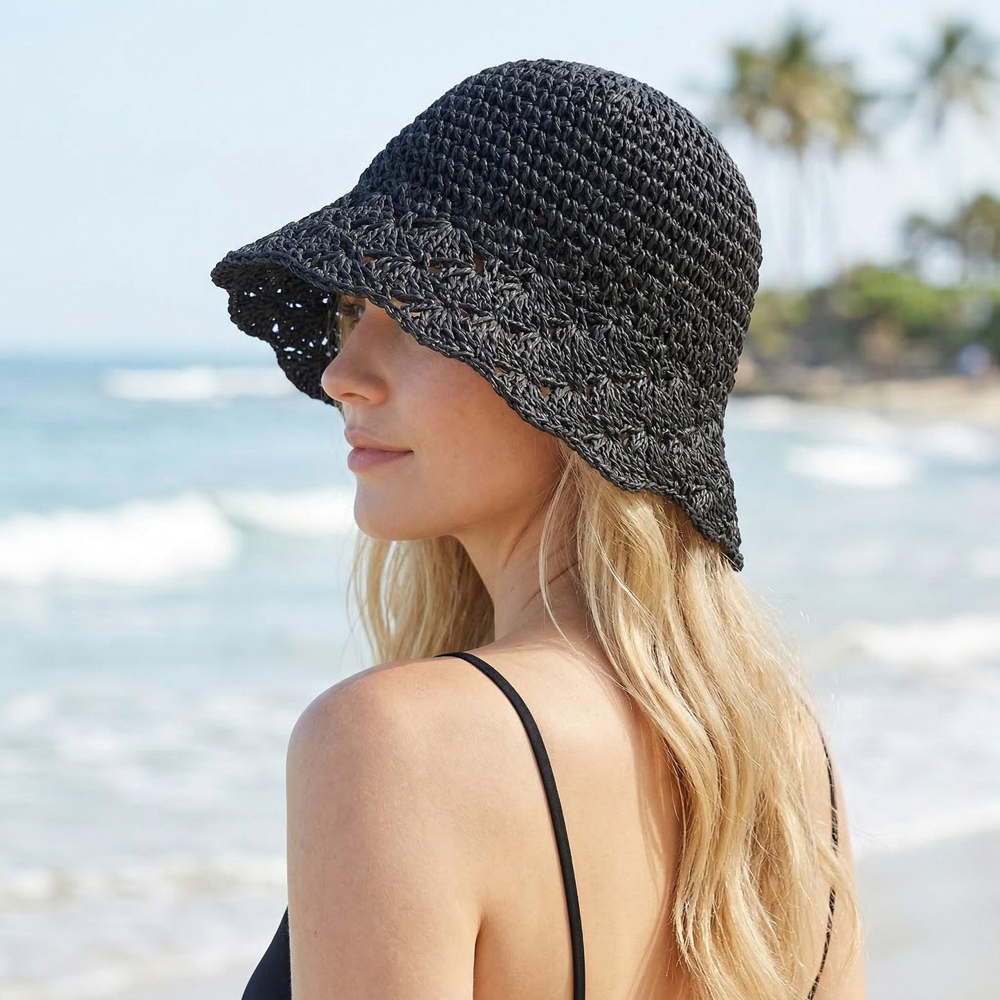 Crochet Bucket Hat Lightweight Breathable Summer Sun Hat Wide Brim Beach Hat