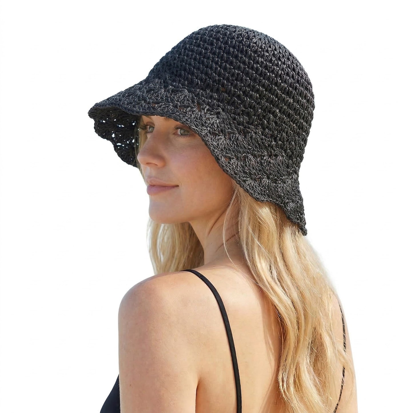Crochet Bucket Hat Lightweight Breathable Summer Sun Hat Wide Brim Beach Hat