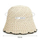 Crochet Straw Bucket Hat Scalloped Edge Wide Brim Summer Sun Hat
