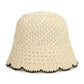 Crochet Straw Bucket Hat Scalloped Edge Wide Brim Summer Sun Hat
