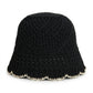Crochet Straw Bucket Hat Scalloped Edge Wide Brim Summer Sun Hat