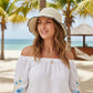 Crochet Straw Bucket Hat Scalloped Edge Wide Brim Summer Sun Hat