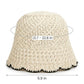 Crochet Straw Bucket Hat Scalloped Edge Wide Brim Summer Sun Hat