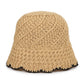 Crochet Straw Bucket Hat Scalloped Edge Wide Brim Summer Sun Hat