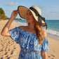 Wide Brim Straw Sun Hat with Bow Tie Summer Beach Floppy Hat UV Protection