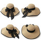 Wide Brim Straw Sun Hat with Bow Tie Summer Beach Floppy Hat UV Protection