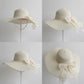 Wide Brim Straw Sun Hat with Bow Tie Summer Beach Floppy Hat UV Protection