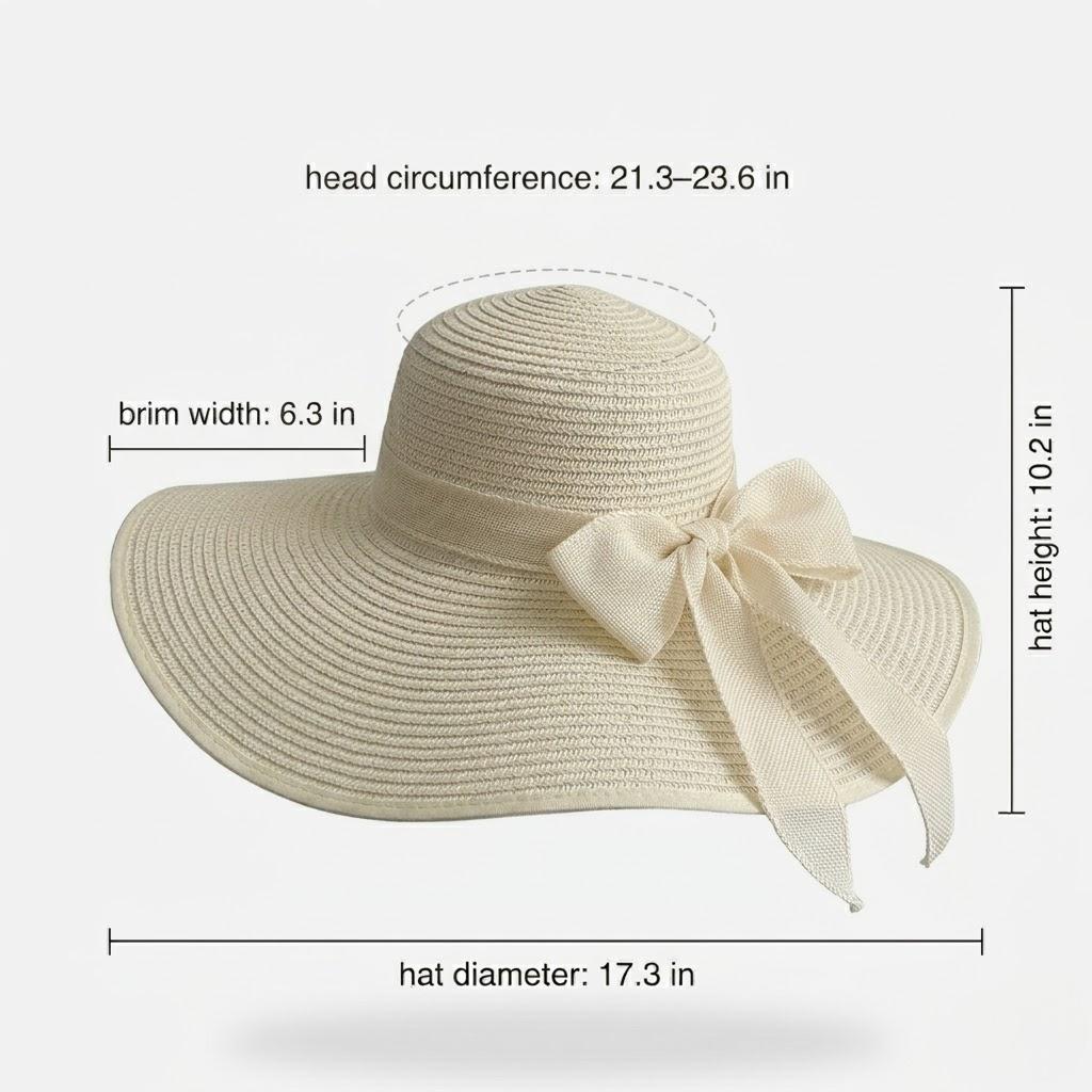 Wide Brim Straw Sun Hat with Bow Tie Summer Beach Floppy Hat UV Protection