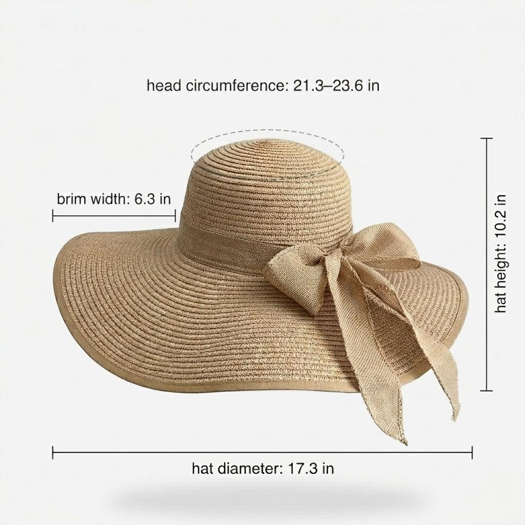 Wide Brim Straw Sun Hat with Bow Tie Summer Beach Floppy Hat UV Protection
