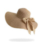 Wide Brim Straw Sun Hat with Bow Tie Summer Beach Floppy Hat UV Protection