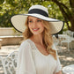 Wide Brim Straw Sun Hat with Bow Tie Summer Beach Floppy Hat UV Protection