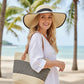 Wide Brim Straw Hat with Matching Tote Bag Bow Detail Summer Beach Set