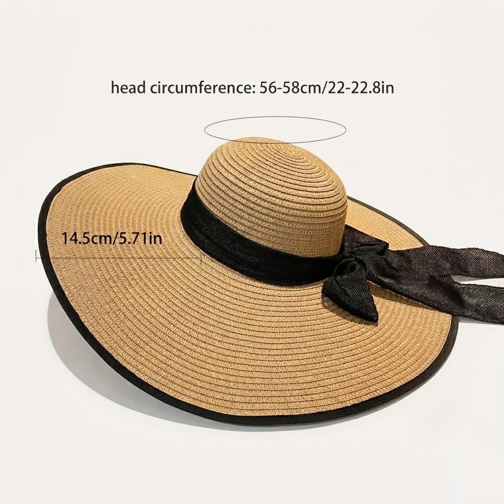 Wide Brim Straw Hat with Matching Tote Bag Bow Detail Summer Beach Set