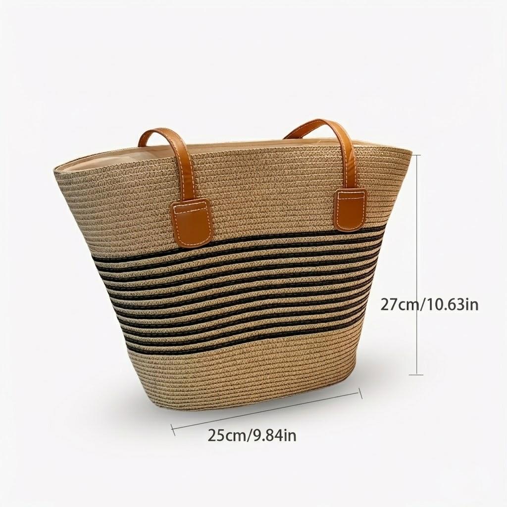 Wide Brim Straw Hat with Matching Tote Bag Bow Detail Summer Beach Set