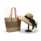 Wide Brim Straw Hat with Matching Tote Bag Bow Detail Summer Beach Set