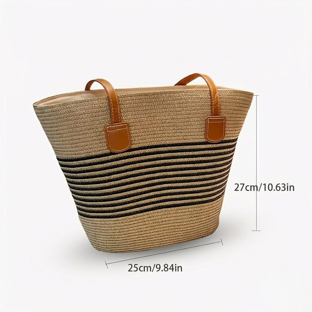 Wide Brim Straw Hat with Matching Tote Bag Bow Detail Summer Beach Set