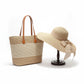 Wide Brim Straw Hat with Matching Tote Bag Bow Detail Summer Beach Set