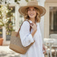 Straw Sun Hat & Tote Bag Set, Wide Brim Beach Hat with Woven Summer Handbag