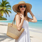 Straw Sun Hat & Tote Bag Set, Wide Brim Beach Hat with Woven Summer Handbag