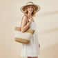 Straw Sun Hat & Tote Bag Set, Wide Brim Beach Hat with Woven Summer Handbag