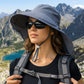 Wide Brim Sun Hat with Neck Flap Ponytail Opening Water Resistant Outdoor Hat for Women