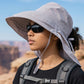 Wide Brim Sun Hat with Neck Flap Ponytail Opening Water Resistant Outdoor Hat for Women