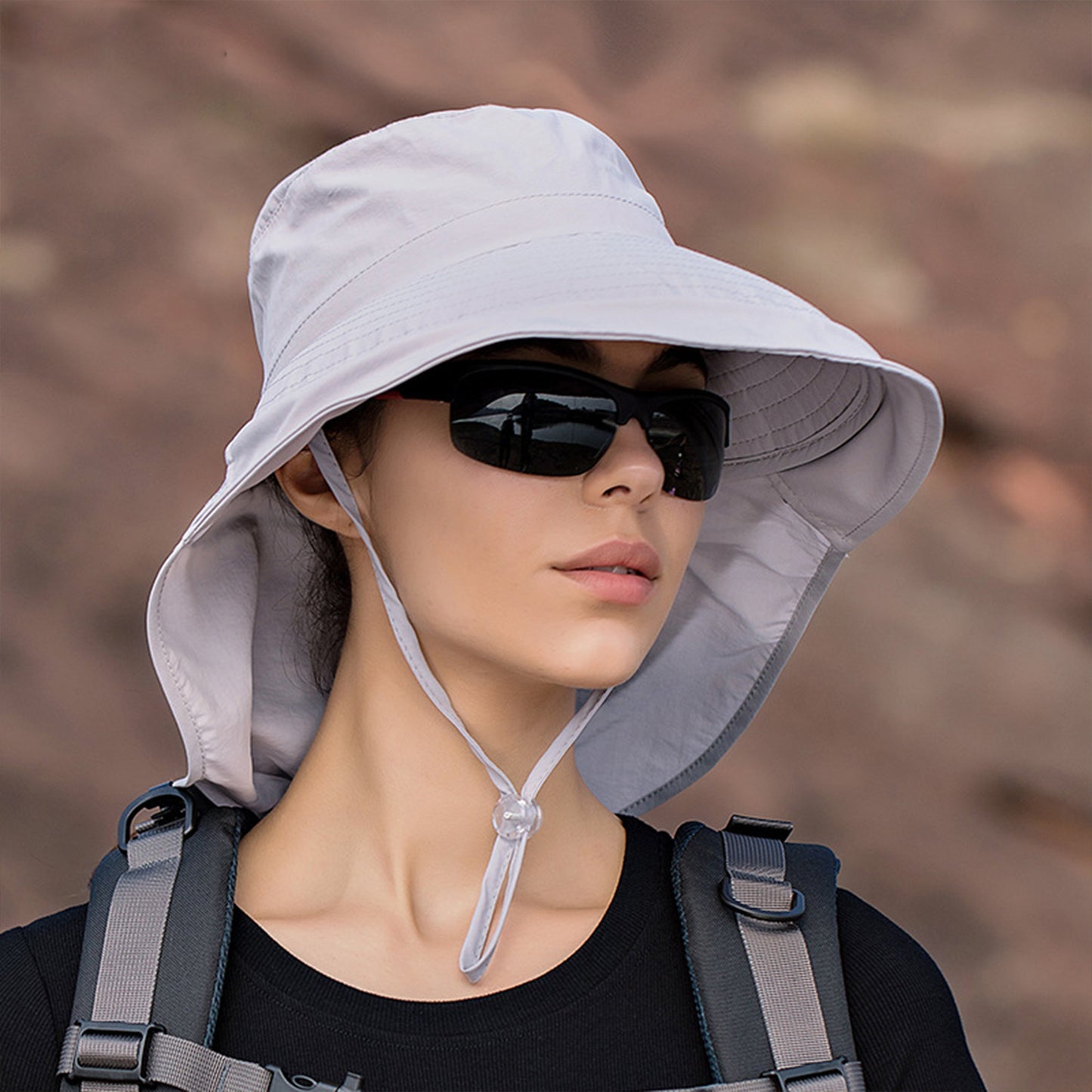Wide Brim Sun Hat with Neck Flap Ponytail Opening Water Resistant Outdoor Hat for Women
