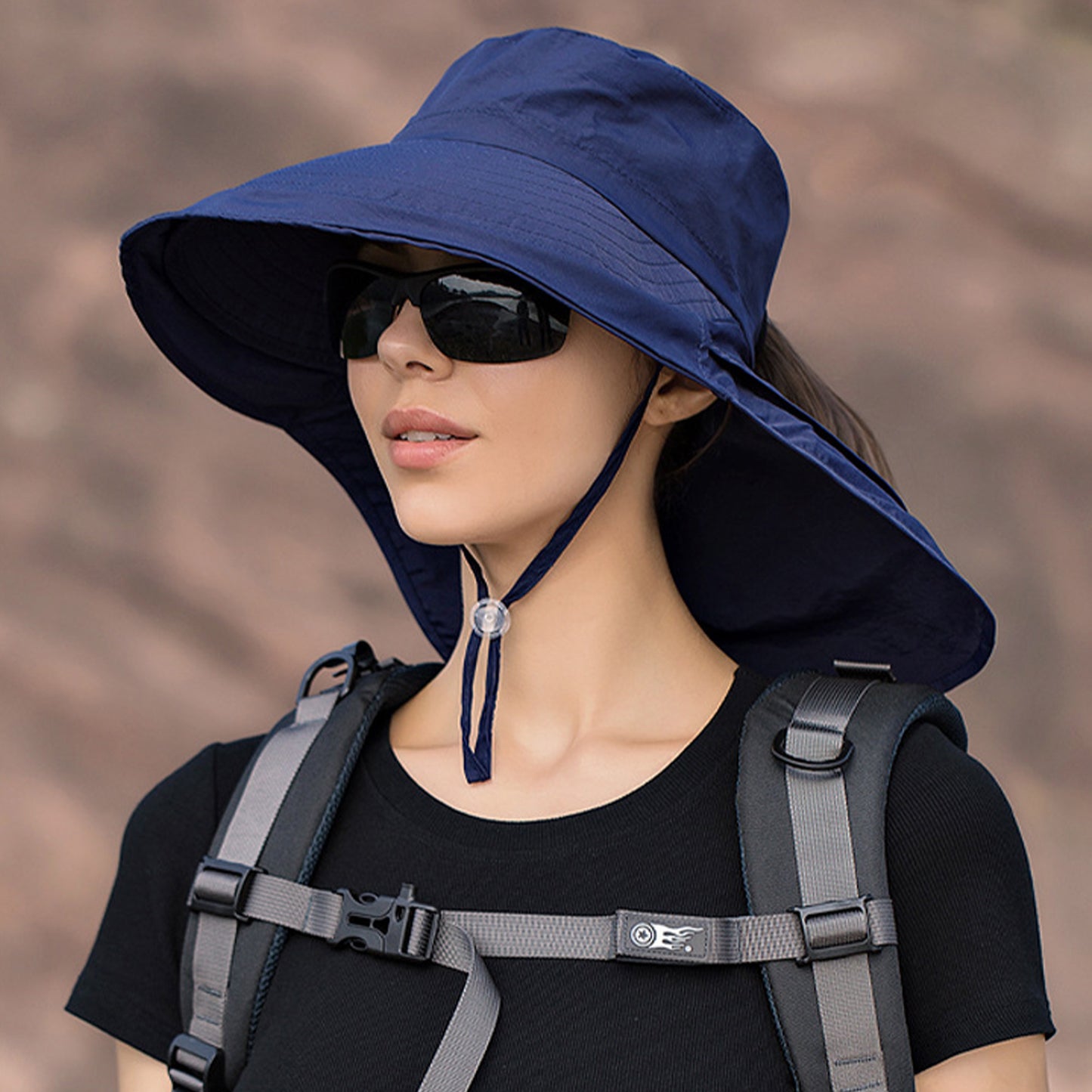 Wide Brim Sun Hat with Neck Flap Ponytail Opening Water Resistant Outdoor Hat for Women