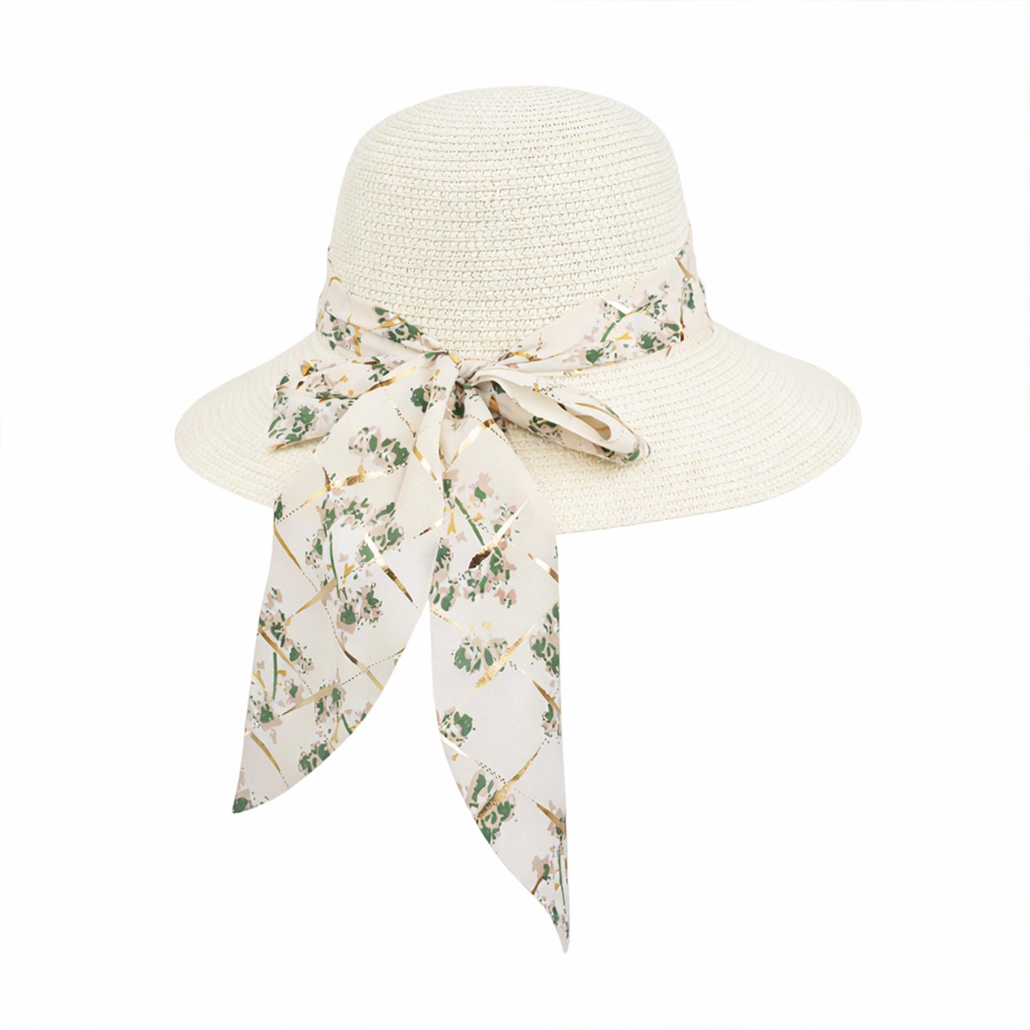Wide Brim Straw Sun Hat Floral Bow Ribbon Summer Beach Hat Adjustable Fit Lightweight