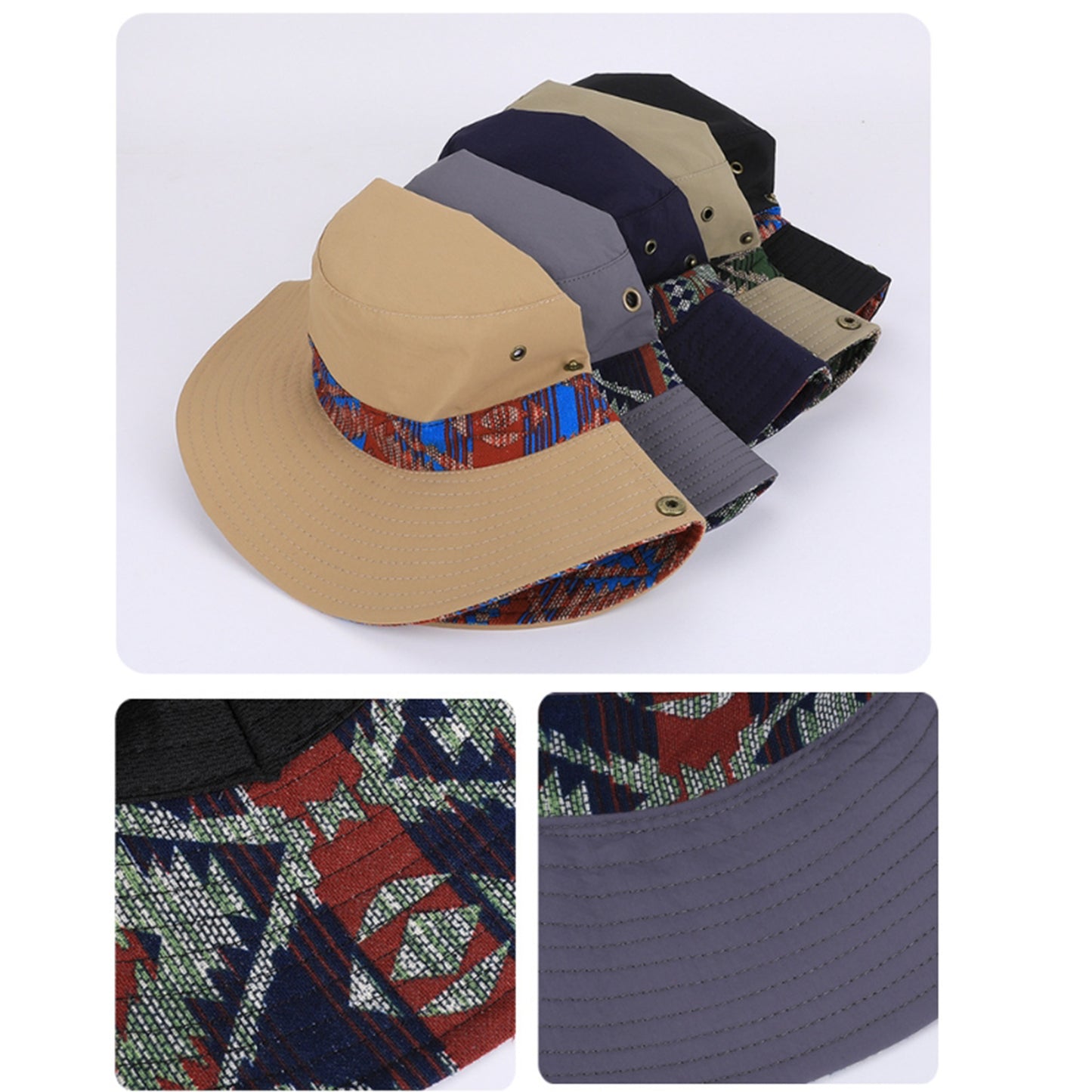 Wide Brim Outdoor Sun Hat Adjustable Chin Strap Breathable Lightweight Hiking Fishing Hat