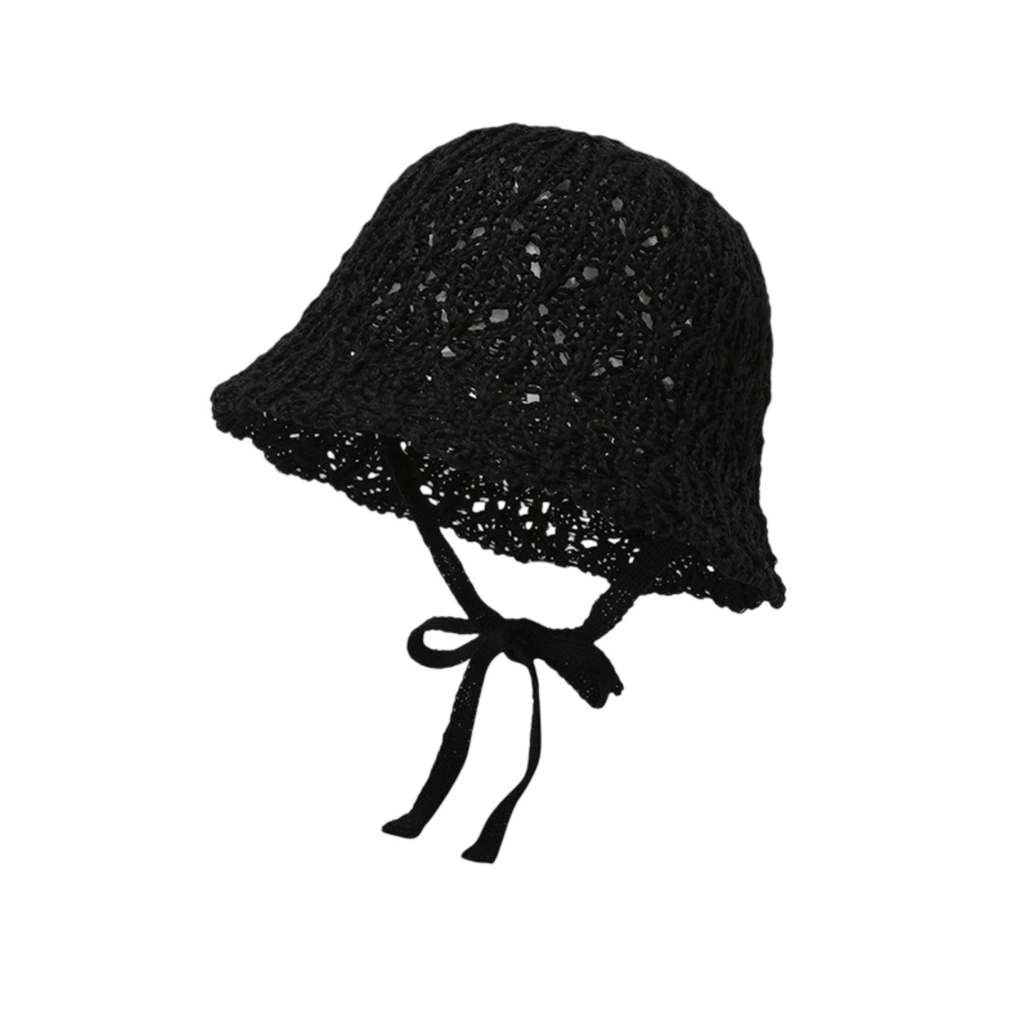 Crochet Bucket Sun Hat Wide Brim Knit Beach Hat Adjustable Chin Tie Summer Hat