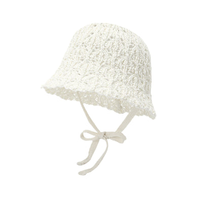 Crochet Bucket Sun Hat Wide Brim Knit Beach Hat Adjustable Chin Tie Summer Hat