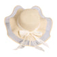 Wide Brim Straw Sun Hat Sheer Mesh Trim Bow Ribbon Summer Beach Hat Elegant Style