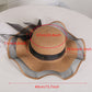 Wide Brim Straw Sun Hat Sheer Mesh Trim Bow Ribbon Summer Beach Hat Elegant Style